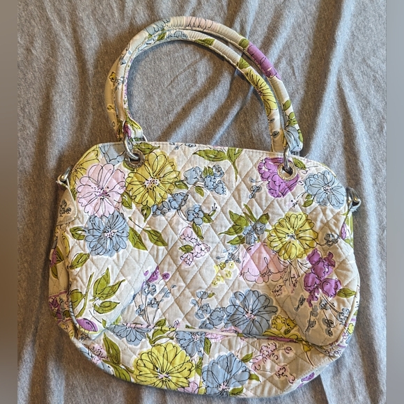 Vera Bradley Retired Gray Bowler Watercolor Floral Satchel Bag Purse EUC - Picture 2 of 15